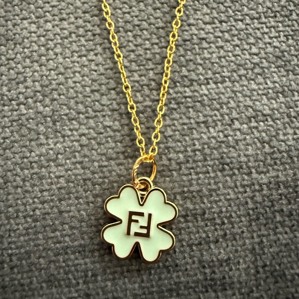 FF Gold and Mint Green Clover Pendant Necklace